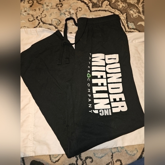 The Office. Men's Dunder Mifflin Black Drawstring Pajama Bottoms. Size M. M - Picture 2 of 5